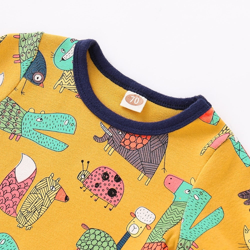 Cartoon Print Romper & Cap (2-Piece, 0-12M)    Mimou Babywear