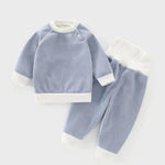 Children's Autumn And Winter Warm Suit Baby Spring And Autumn Plus Fleece Outer Wear Tops Pants Men And Women Baby Two Sets   Blue / 100
