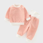 Children's Autumn And Winter Warm Suit Baby Spring And Autumn Plus Fleece Outer Wear Tops Pants Men And Women Baby Two Sets   Pink / 100