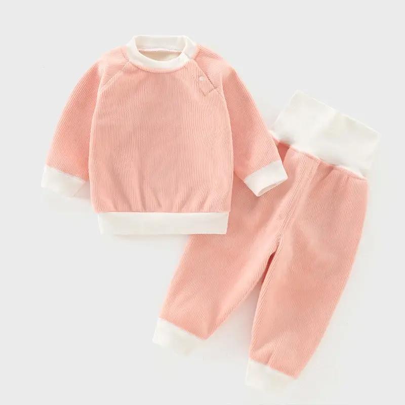 Children's Autumn And Winter Warm Suit Baby Spring And Autumn Plus Fleece Outer Wear Tops Pants Men And Women Baby Two Sets   Pink / 100