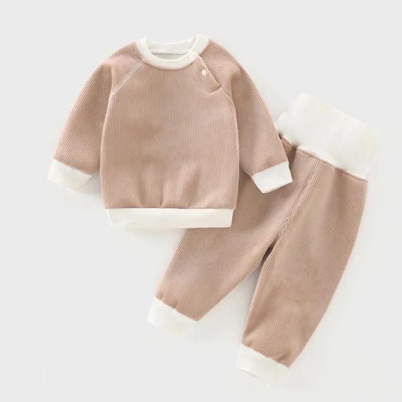 Children's Autumn And Winter Warm Suit Baby Spring And Autumn Plus Fleece Outer Wear Tops Pants Men And Women Baby Two Sets   Coffee / 90