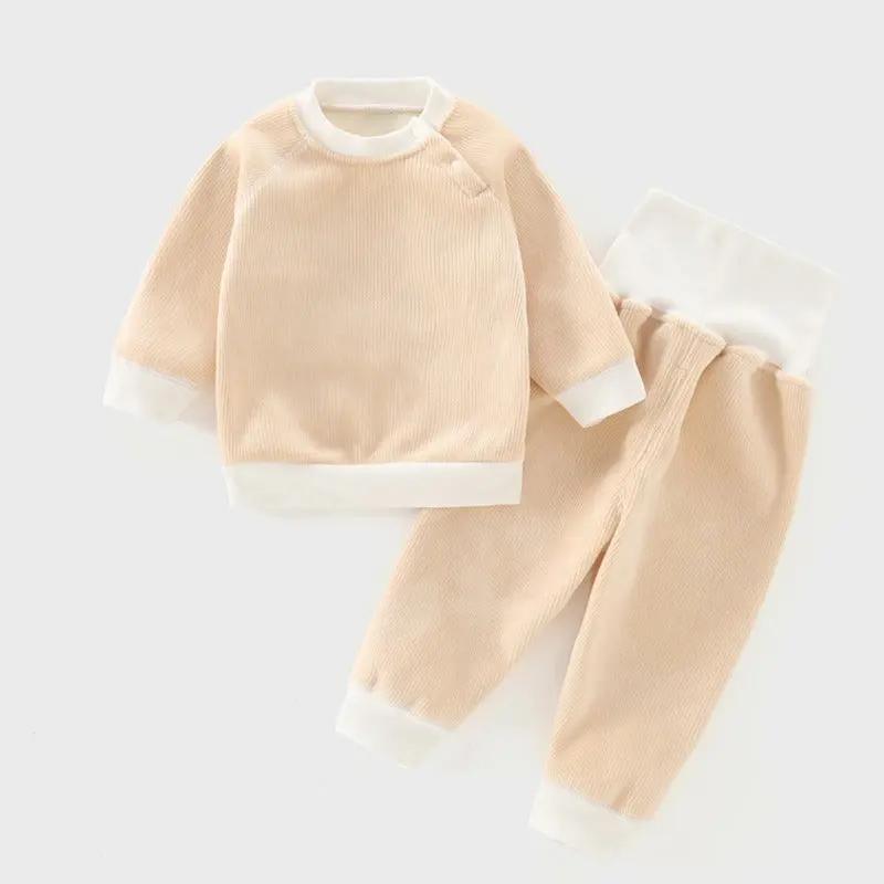 Children's Autumn And Winter Warm Suit Baby Spring And Autumn Plus Fleece Outer Wear Tops Pants Men And Women Baby Two Sets   Apricot / 100