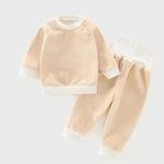 Children's Autumn And Winter Warm Suit Baby Spring And Autumn Plus Fleece Outer Wear Tops Pants Men And Women Baby Two Sets   Apricot / 100
