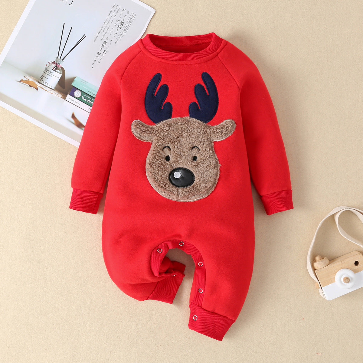 Christmas Cotton Romper – Santa & Reindeer Winter Baby Outfit    Mimou Babywear