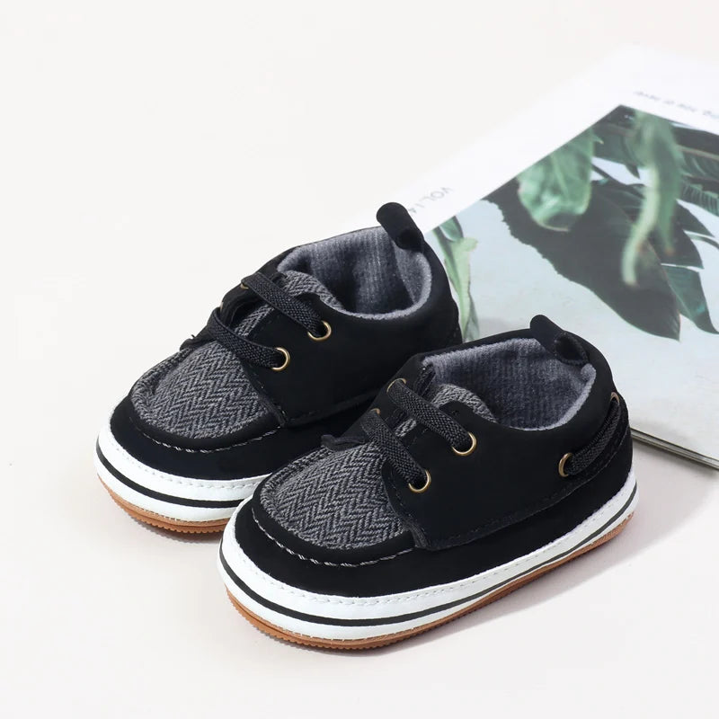 Classic Baby First Walker Shoes – Soft Sole British Style Sneakers (0–18M)    Mimou Babywear