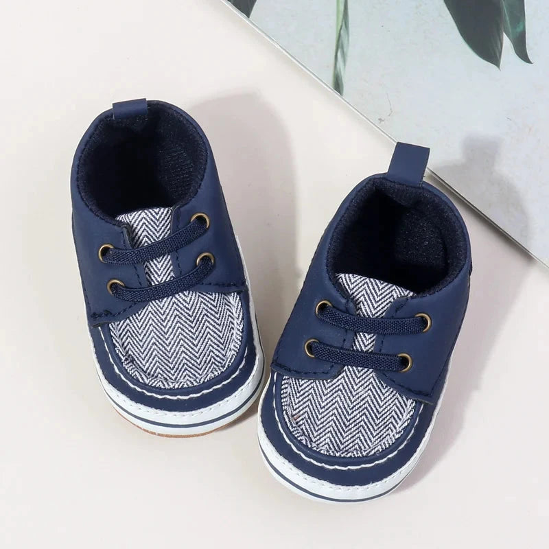Classic Baby First Walker Shoes – Soft Sole British Style Sneakers (0–18M)    Mimou Babywear