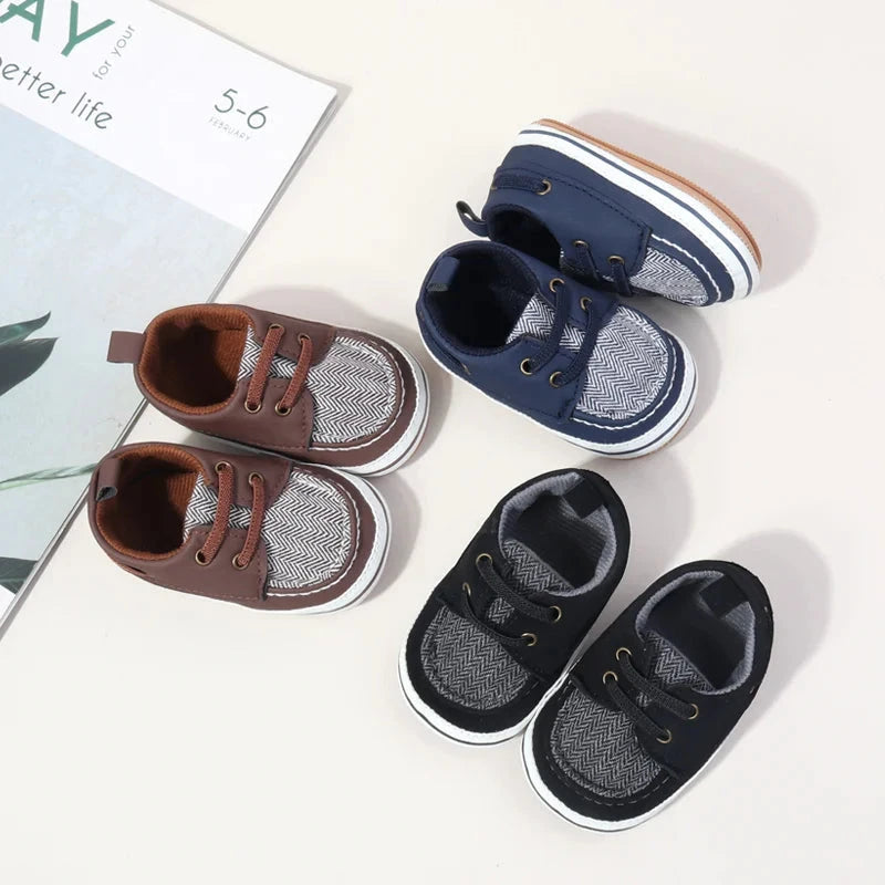 Classic Baby First Walker Shoes – Soft Sole British Style Sneakers (0–18M)    Mimou Babywear