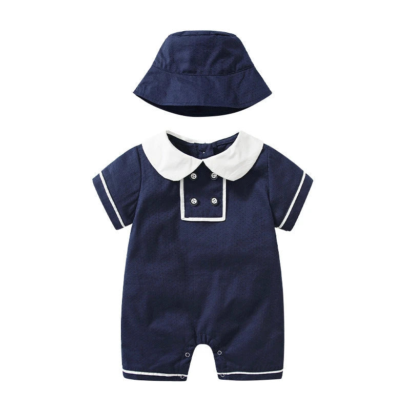 College Style Doll Collar Romper (3-24M)   Navy / 18-24M Mimou Babywear