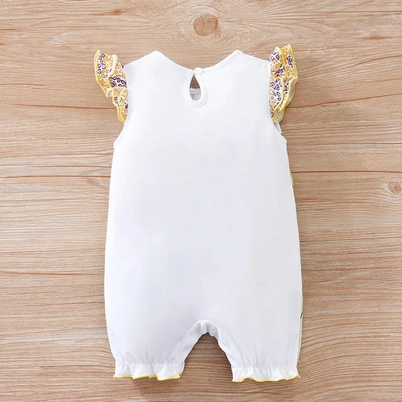 Colorful Jungle Baby Girl Romper with Giraffe & Zebra Print (0–18M)    Mimou Babywear