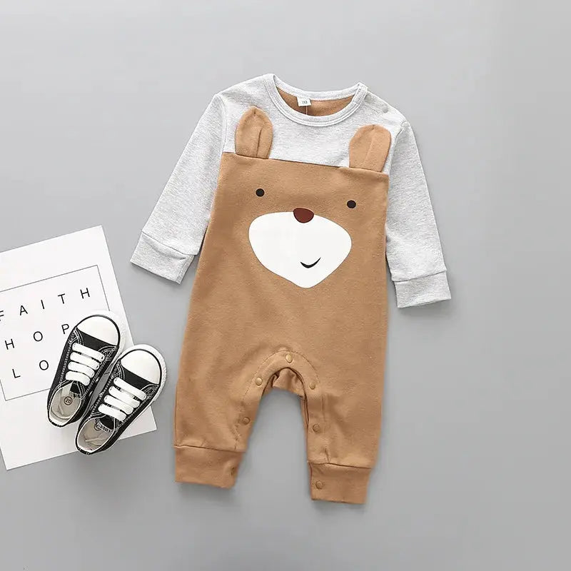 Cotton Animal Print Baby Romper – Long-Sleeve Spring Bodysuit for Newborn Boys & Girls    Mimou Babywear