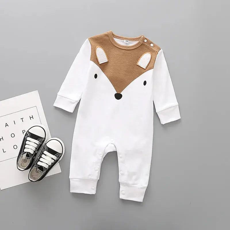 Cotton Animal Print Baby Romper – Long-Sleeve Spring Bodysuit for Newborn Boys & Girls    Mimou Babywear