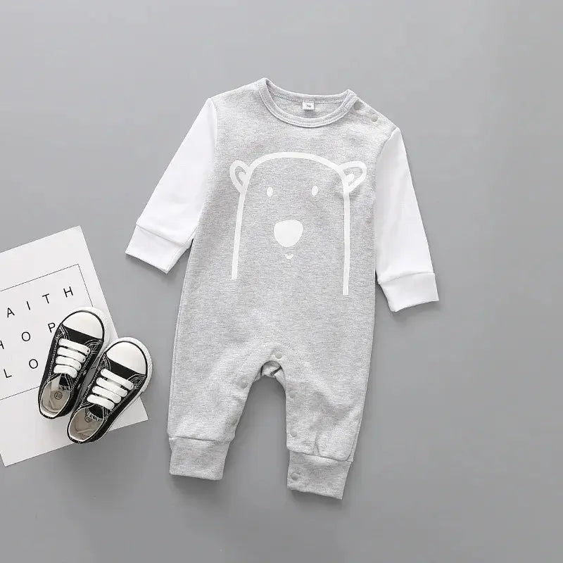 Cotton Animal Print Baby Romper – Long-Sleeve Spring Bodysuit for Newborn Boys & Girls    Mimou Babywear