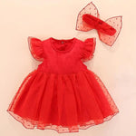 Cotton Baby Dress – Short-Sleeve Princess Romper Dress for Girls   Red / 80 (9-12 months) Mimou Babywear