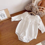 Cotton Doll Collar Baby Romper – Sweet Long-Sleeve Jumpsuit for Girls    Mimou Babywear