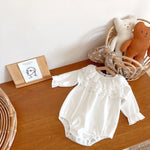 Cotton Doll Collar Baby Romper – Sweet Long-Sleeve Jumpsuit for Girls    Mimou Babywear