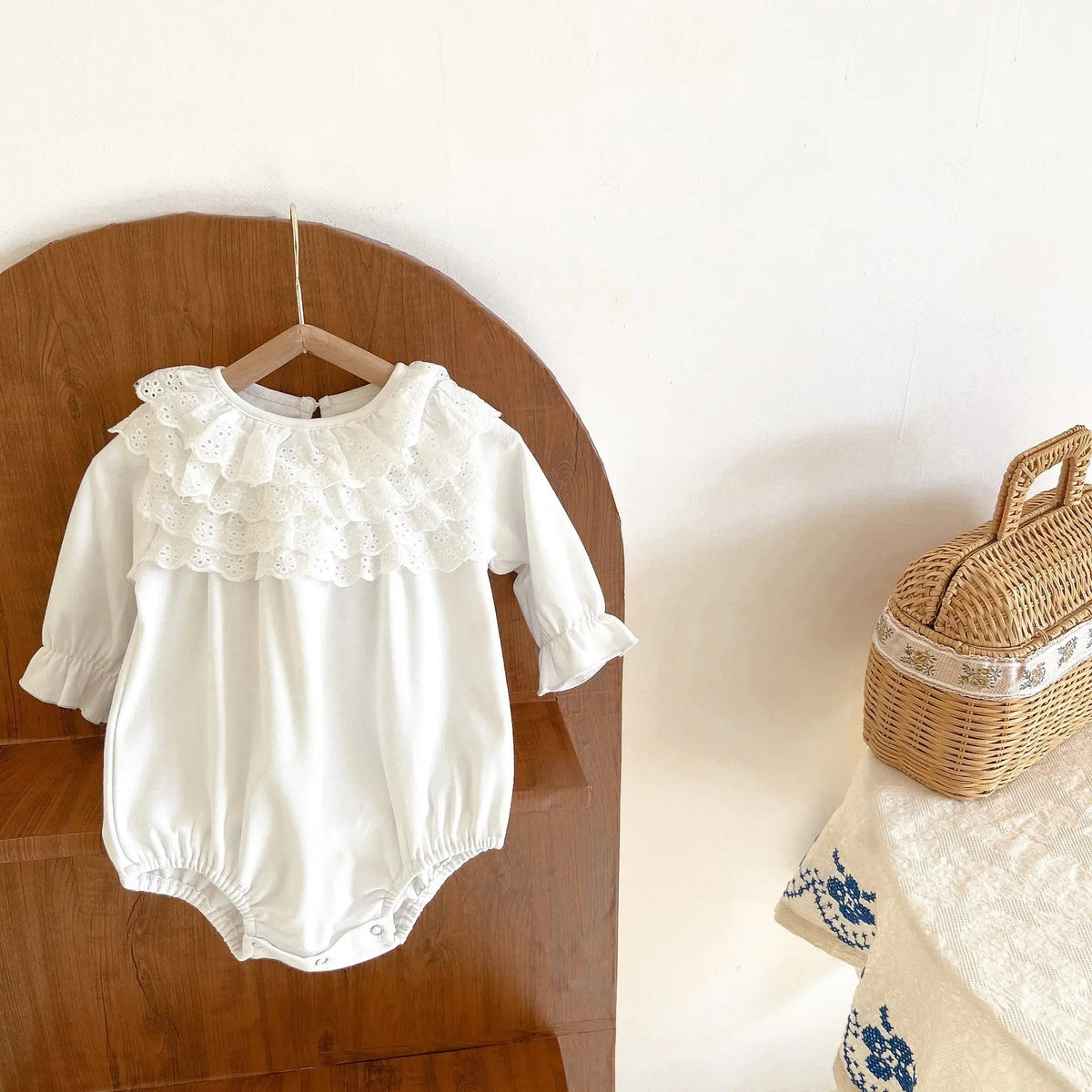 Cotton Doll Collar Baby Romper – Sweet Long-Sleeve Jumpsuit for Girls   100CM Mimou Babywear