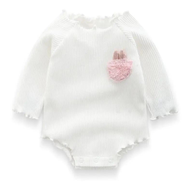 Cotton Long-Sleeve Baby Bodysuit – Soft Triangle Romper with Bunny Pocket    Mimou Babywear
