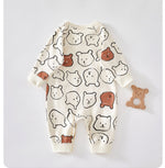 Cotton Monk-Style Romper – Tie Placket Newborn Jumpsuit    Mimou Babywear