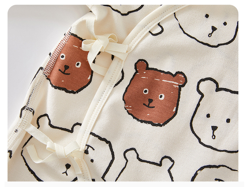 Cotton Monk-Style Romper – Tie Placket Newborn Jumpsuit    Mimou Babywear