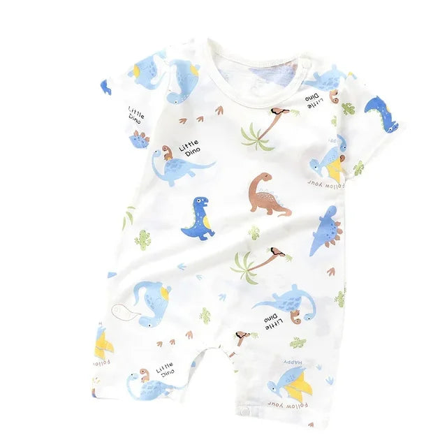 Cotton Newborn Baby Cartoon Short Sleeve Knitted Romper Boy Girl Summer Clothes Bebe Thin Pajamas One Pieces Bodysuit 0-24M   Tomato / 90CM Mimou Babywear