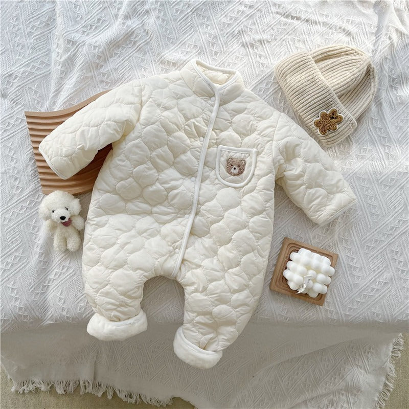 Cozy Cotton Ripple Romper – Autumn & Winter Long-Sleeve One-Piece    Mimou Babywear