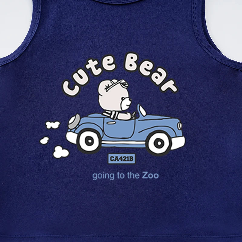 Cute Bear Going to the Zoo" Kids Sleeveless Vest – Soft Cotton Tank Top (6–36M)    Mimou Babywear