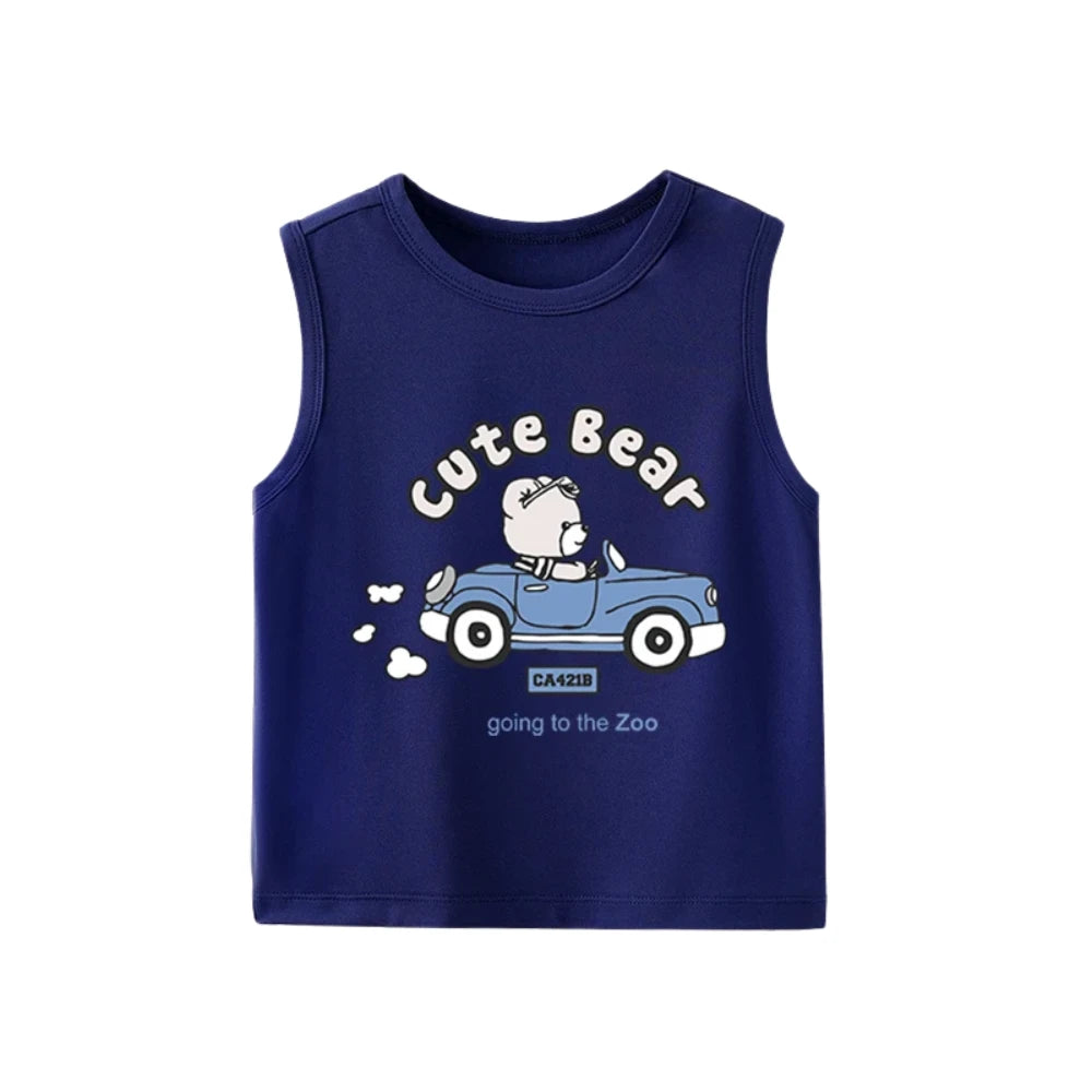 Cute Bear Going to the Zoo" Kids Sleeveless Vest – Soft Cotton Tank Top (6–36M)    Mimou Babywear