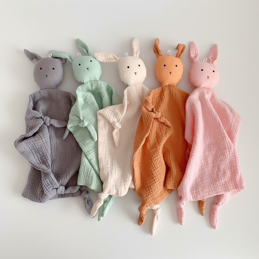 Bunny Muslin Comfort Lovey – Soft Cotton Security Blanket Doll (0M+)