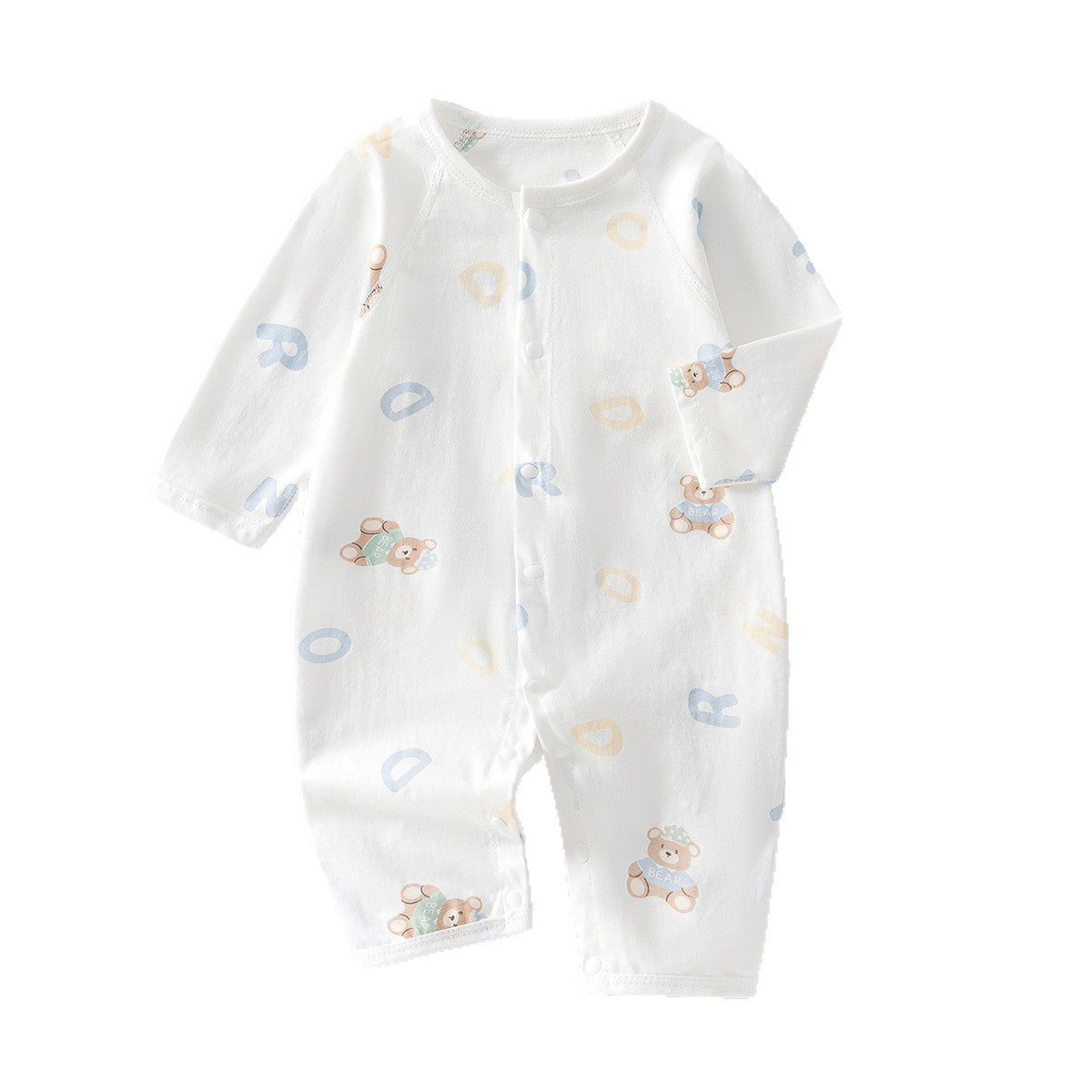 ABC Bear Long Sleeve Romper – Lightweight Full-Snap Cotton Sleepsuit (0–18M)