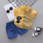 Little Dino Chevron Shirt & Cargo Shorts Set – Button Collar Summer Set (9–36M)    Mimou Babywear