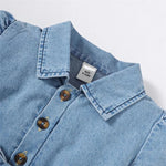 Denim Baby Girl Dress with Puff Sleeves and Belt (6-36M)    Mimou Babywear