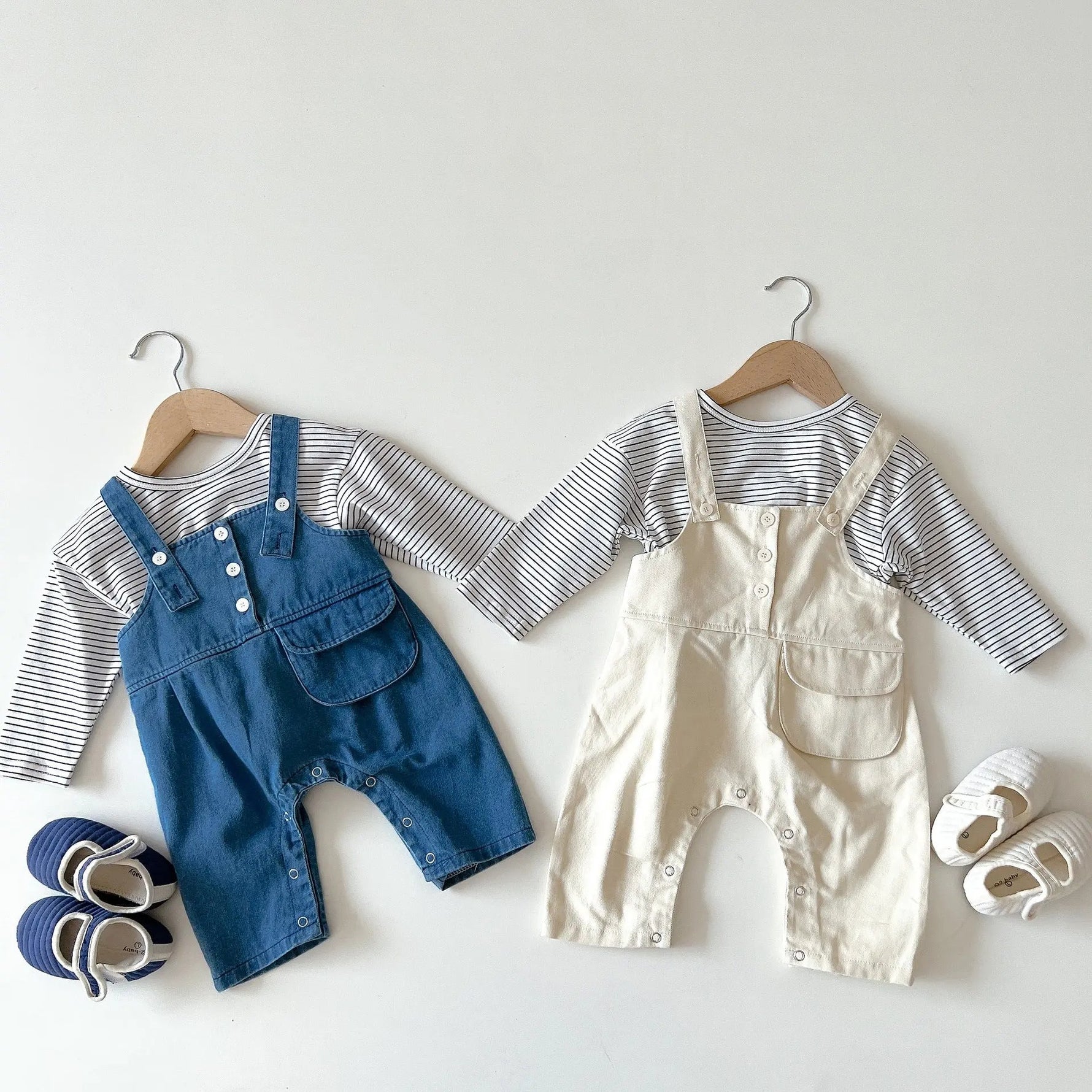 Denim Baby Overalls Set – Cotton Striped Long-Sleeve T-Shirt & Jeans Outfit for Boys and Girls    Mimou Babywear