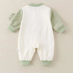 Dinosaur Embroidered Baseball Romper – Soft Cotton Long-Sleeve Jumpsuit (Unisex)    Mimou Babywear