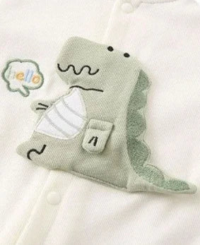 Dinosaur Embroidered Baseball Romper – Soft Cotton Long-Sleeve Jumpsuit (Unisex)    Mimou Babywear