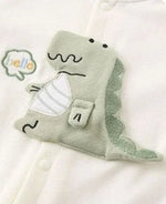Dinosaur Embroidered Baseball Romper – Soft Cotton Long-Sleeve Jumpsuit (Unisex)    Mimou Babywear