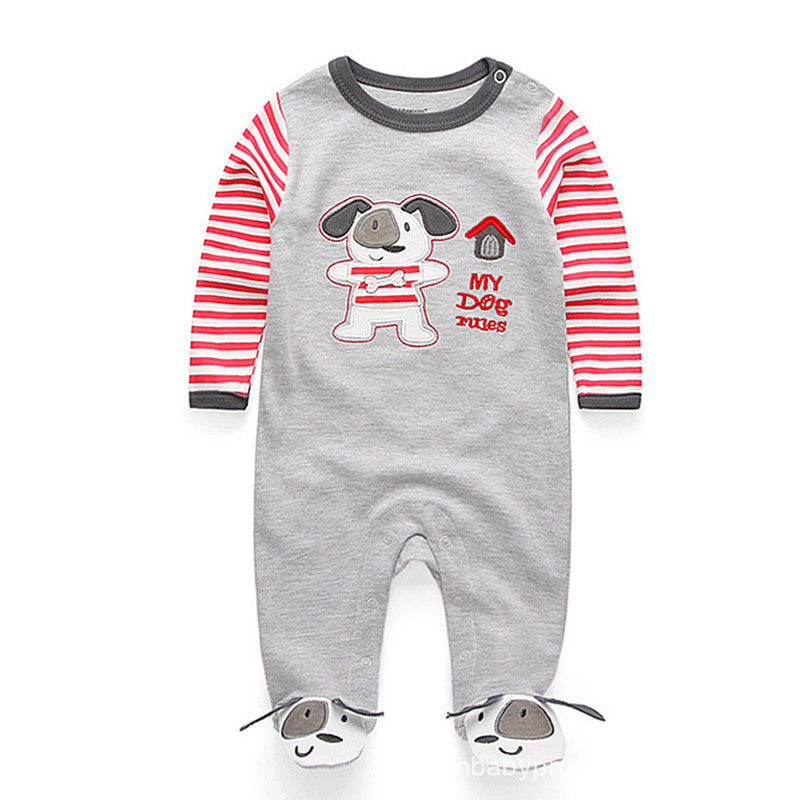Double Button Cotton Romper newborn – Long Sleeve Baby Jumpsuit   Grey puppy crawling clothes / 9-12M Mimou Babywear