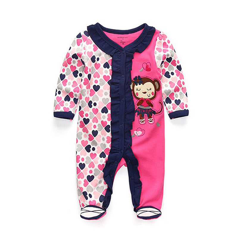 Double Button Cotton Romper newborn – Long Sleeve Baby Jumpsuit   Pink monkey long sleeved long crawl / 9-12M Mimou Babywear