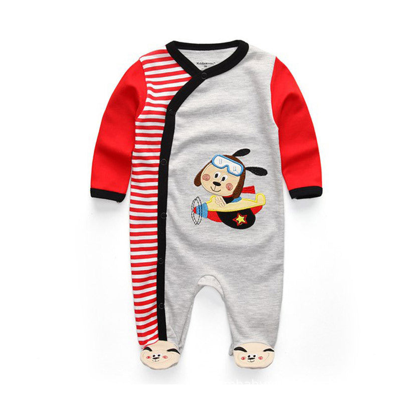 Double Button Cotton Romper newborn – Long Sleeve Baby Jumpsuit   Red+Grey (by spaceship) / 9-12M Mimou Babywear