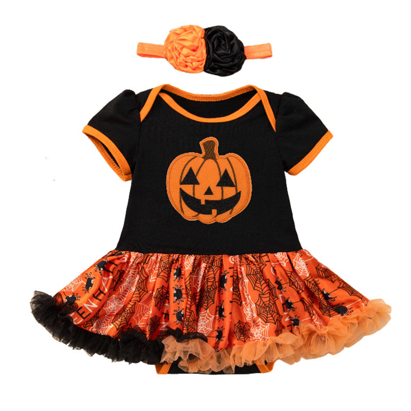 Pumpkin Tutu Romper & Headband Set – Halloween Baby Girl Costume (0–24M)