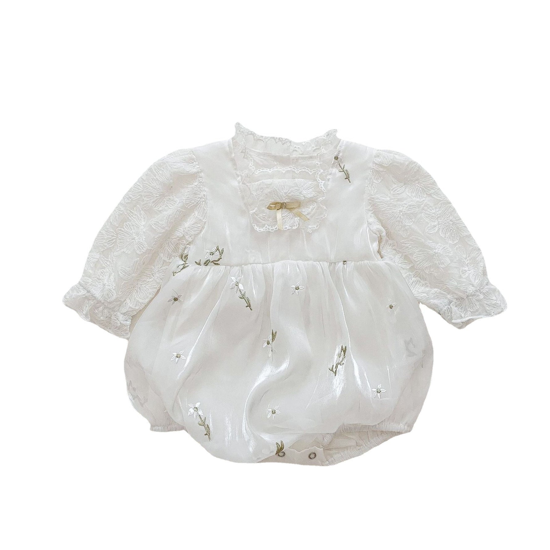 Embroidered Cotton Romper – Long Sleeve Baby Girl Outfit   Beige / 100cm Mimou Babywear