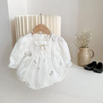 Embroidered Cotton Romper – Long Sleeve Baby Girl Outfit    Mimou Babywear