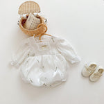 Embroidered Cotton Romper – Long Sleeve Baby Girl Outfit    Mimou Babywear