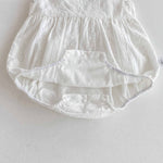 White Cotton Sleeveless Romper – Korean Style Snap Bodysuit (0–18M)    Mimou Babywear