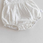 White Cotton Sleeveless Romper – Korean Style Snap Bodysuit (0–18M)    Mimou Babywear