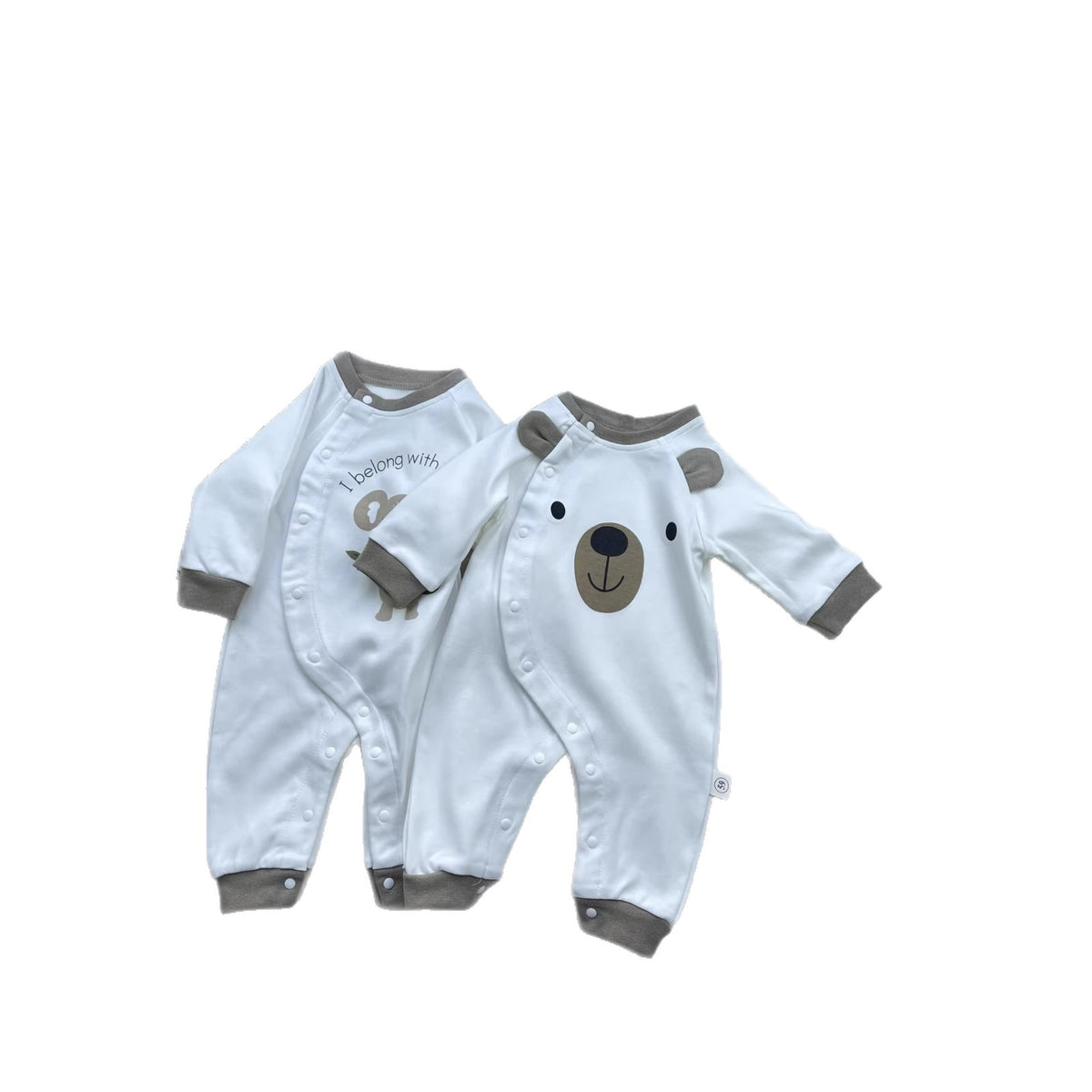 Bear Face & Koala Full-Snap Sleepsuit – Long Sleeve Cotton Romper (0–18M)