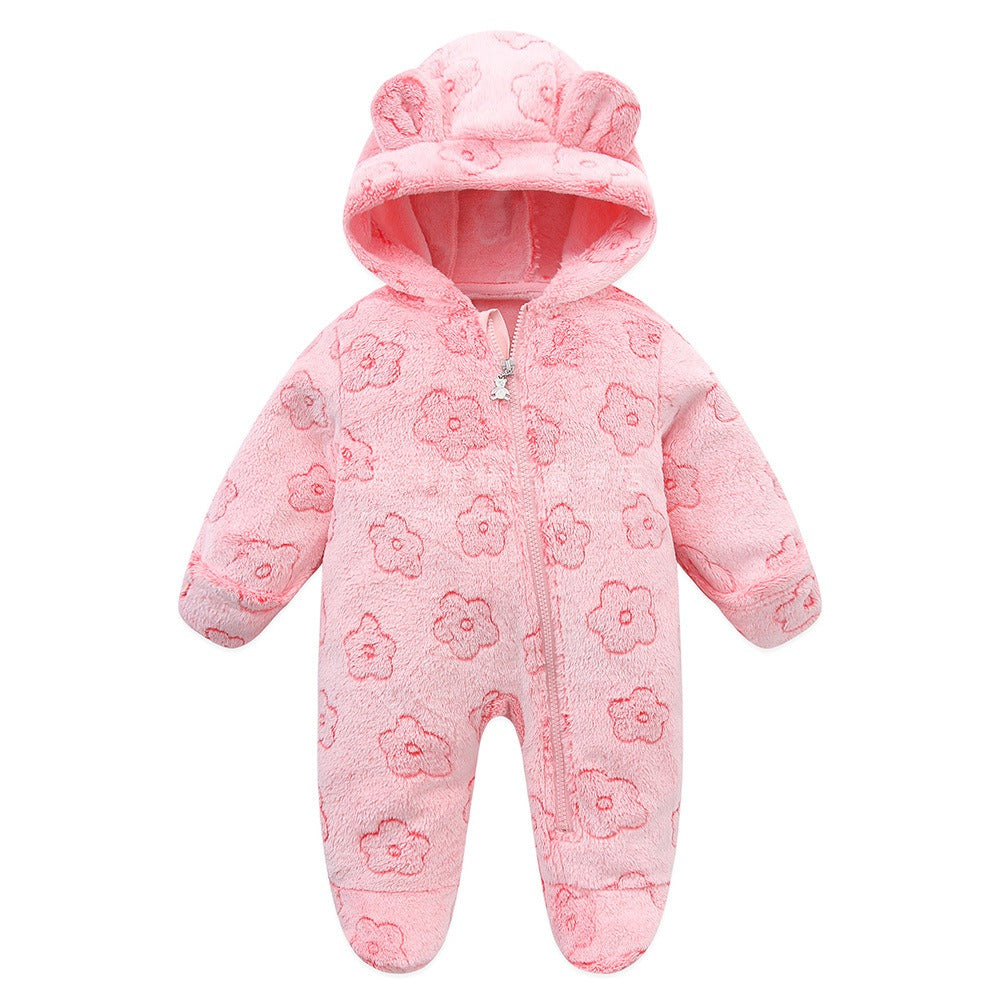 Flannel Cartoon Hooded Jumpsuit – Baby Crawling Romper   pink / 12M（80cm） Mimou Babywear
