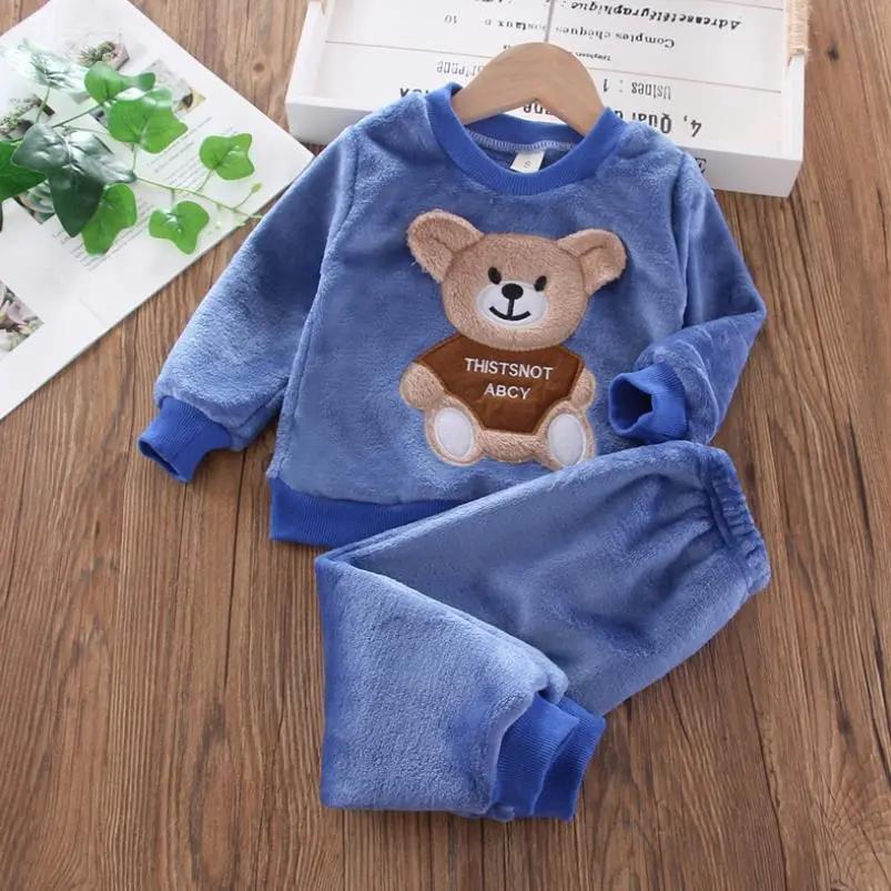 Flannel Fleece Bear Pajama Set – Warm Winter Sleepwear for Girls | Soft Home Suit   Sky Blue / 100cm Mimou Babywear
