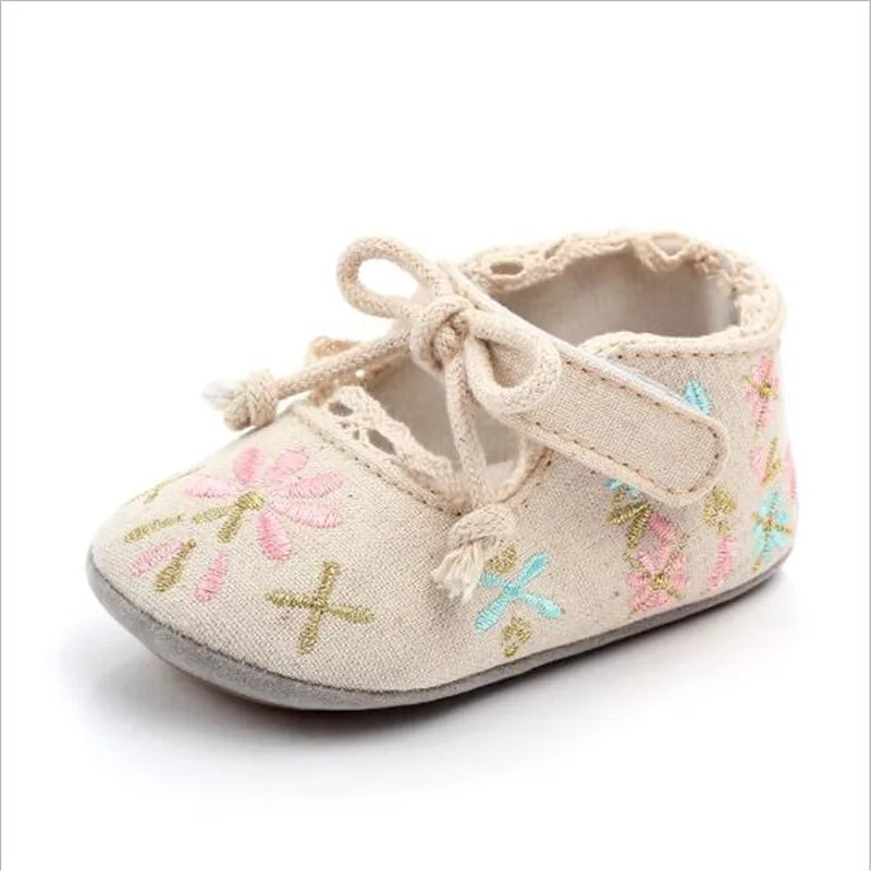 Floral Baby Girl First Walker Shoes with Soft Non-Slip Sole (0–18M)    Mimou Babywear