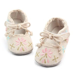Floral Baby Girl First Walker Shoes with Soft Non-Slip Sole (0–18M)    Mimou Babywear