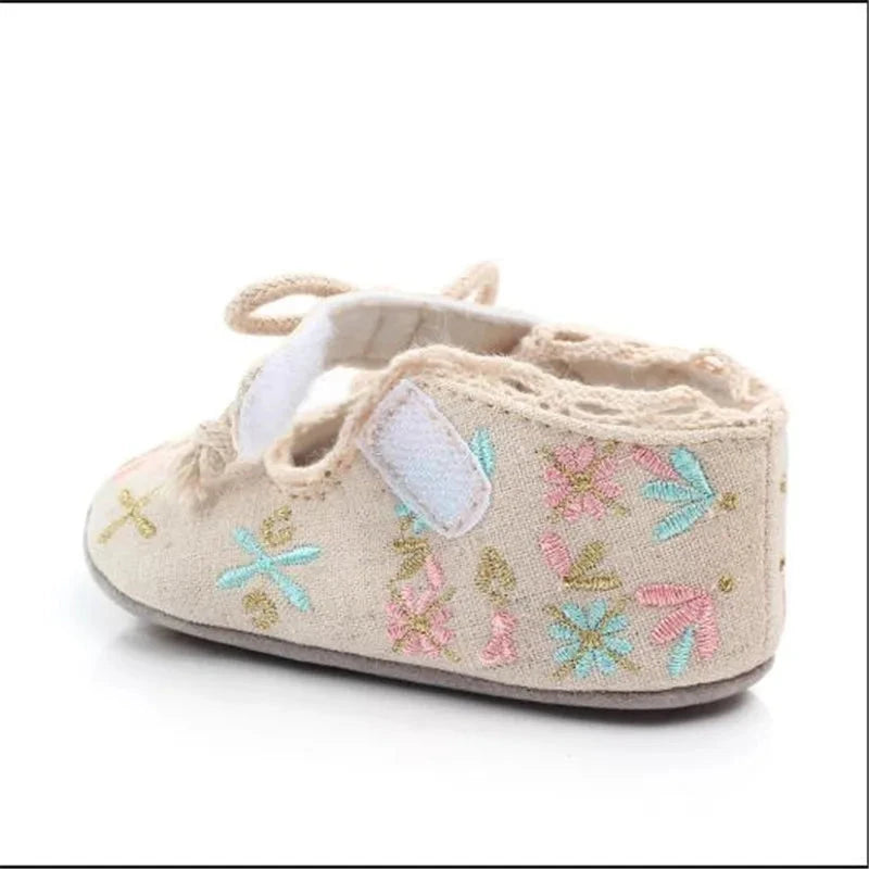 Floral Baby Girl First Walker Shoes with Soft Non-Slip Sole (0–18M)    Mimou Babywear